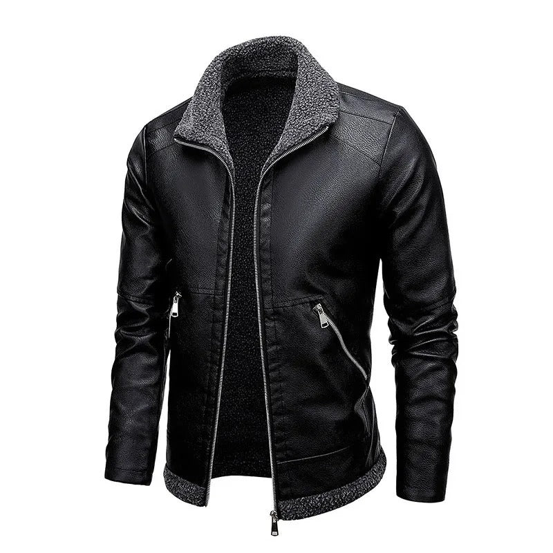 Chaqueta de cuero elegante de felpa