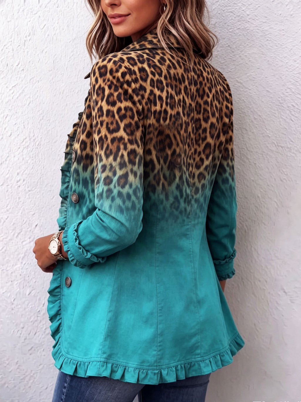 Ombre Leopard Ruffle Blazer