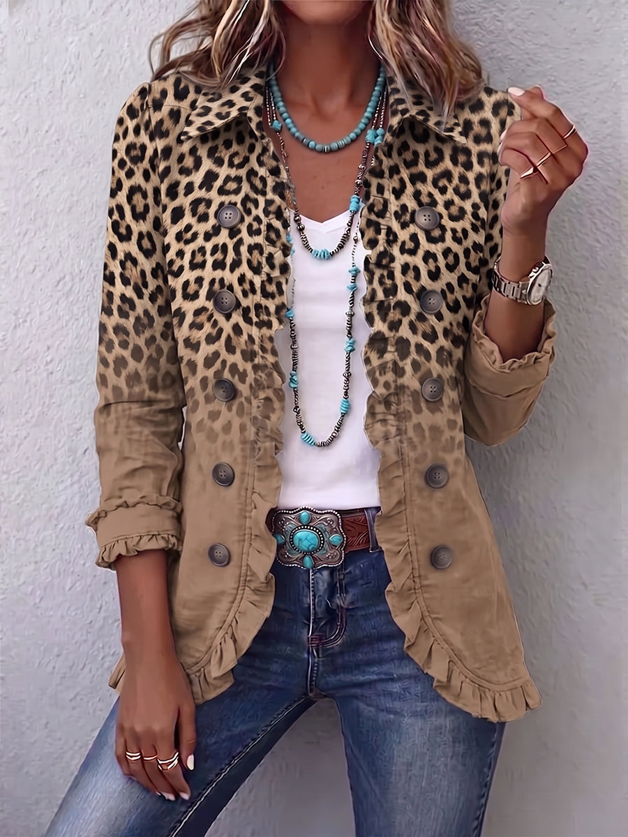 Leopardenjacke mit Farbverlauf und Rüschen