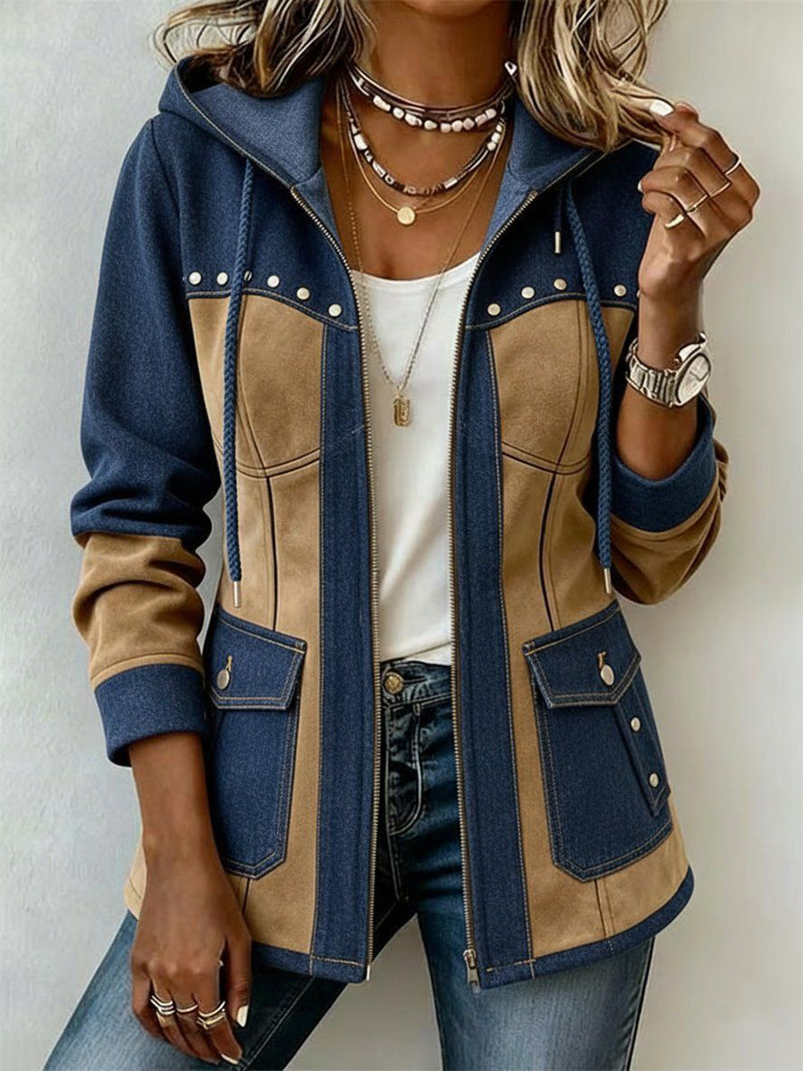 Hooded Jacket in Navy and Camel