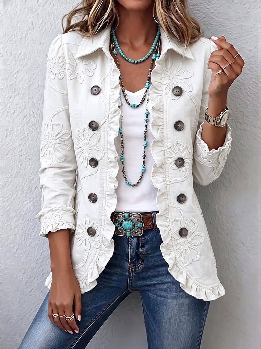 Chaqueta Bordada Marfil con Volantes