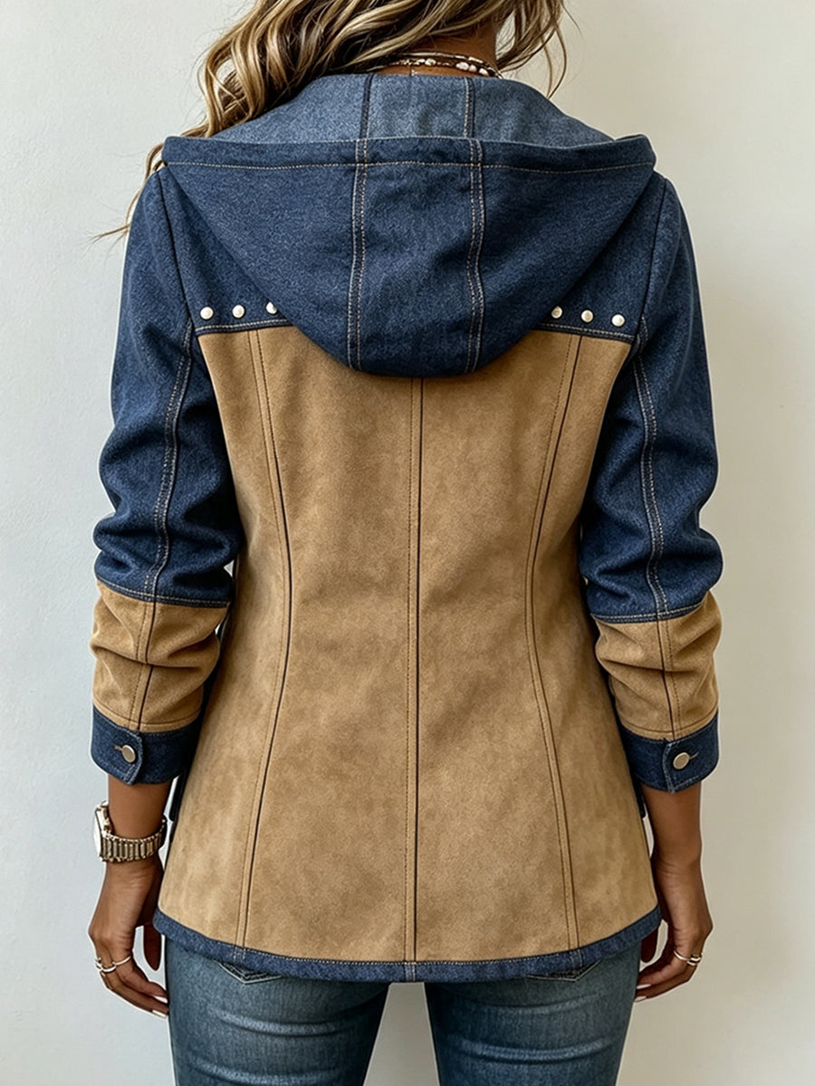 Hooded Jacket in Navy and Camel