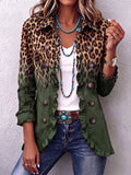 Grüner Leopard-Blazer mit Rüschen
