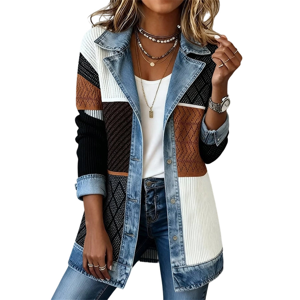 Chaqueta de punto acanalado con detalles en jean