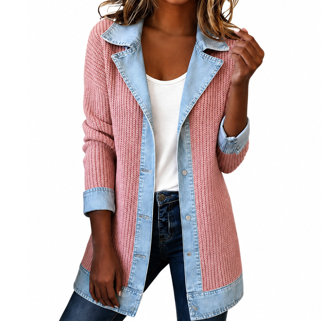 Chaqueta de punto acanalado con detalles en jean