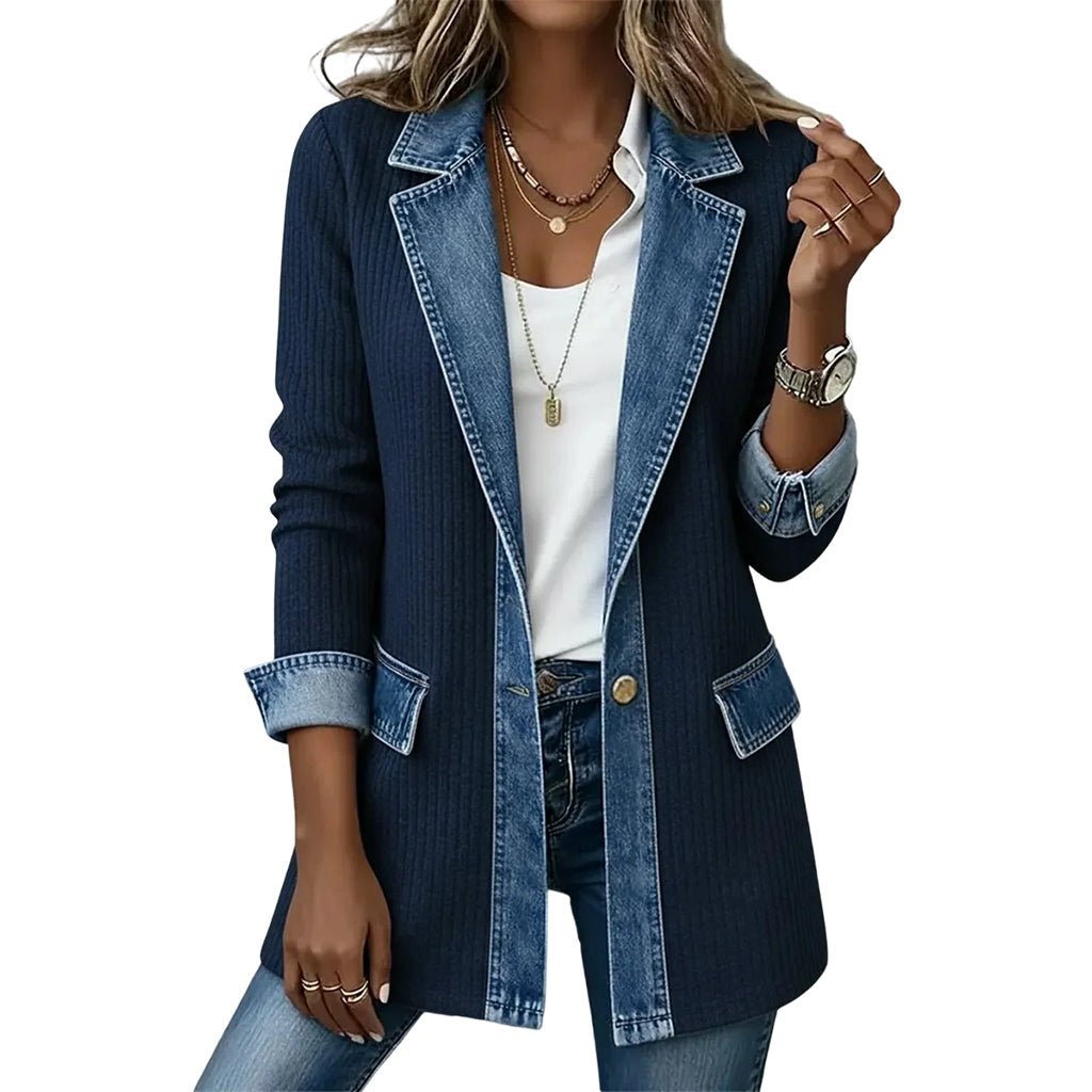 Chaqueta de punto acanalado con detalles en jean